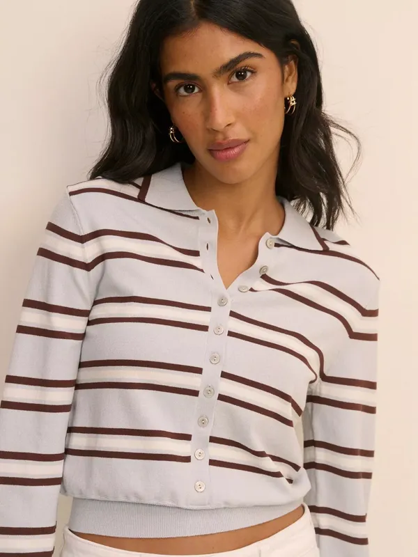 Nobody's Child Striped Long Sleeve Polo Cardigan, Multi