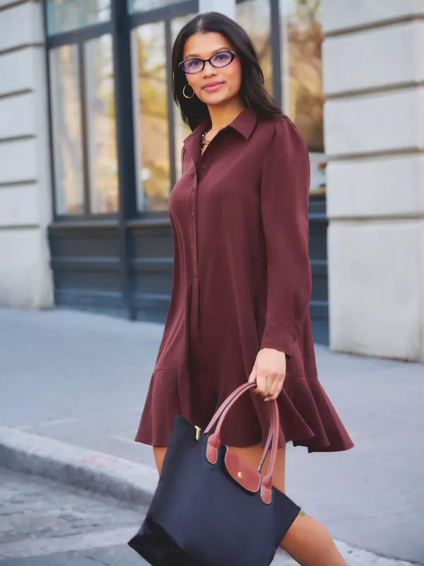 Adrianna Papell Hailey Pull Over Shirt Dress, Chocolate