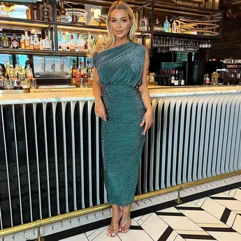 AX Paris Sparkle Off The Shoulder Draped Top Midi Dress