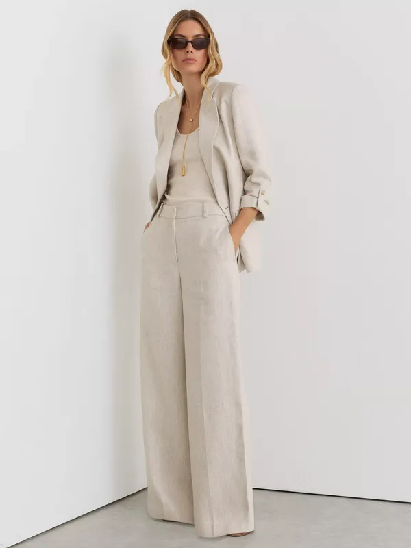 Reiss Nolah Linen Blend Wide Leg Trousers, Neutral