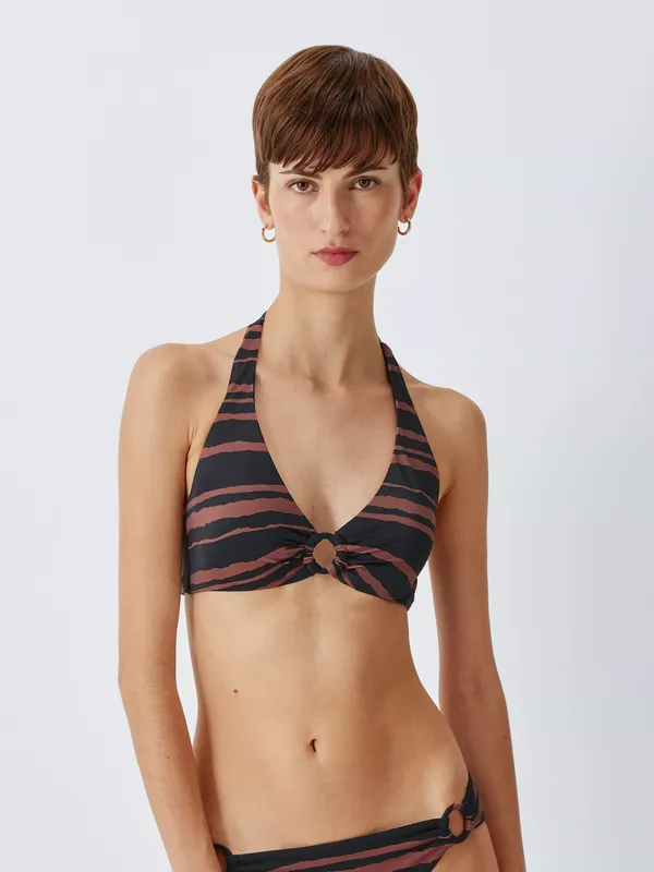 John Lewis Cannes Triangle Bikini Top, Choc Stripe