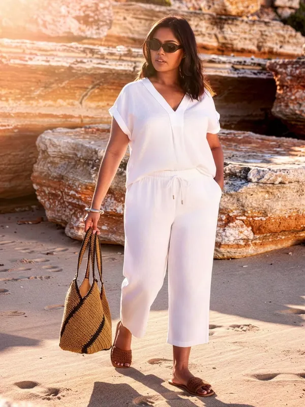 Live Unlimited Linen Blend Cropped Trousers, White