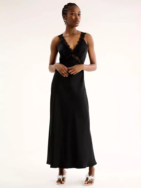 OMNES Aurelia Satin Lace Trim Dress