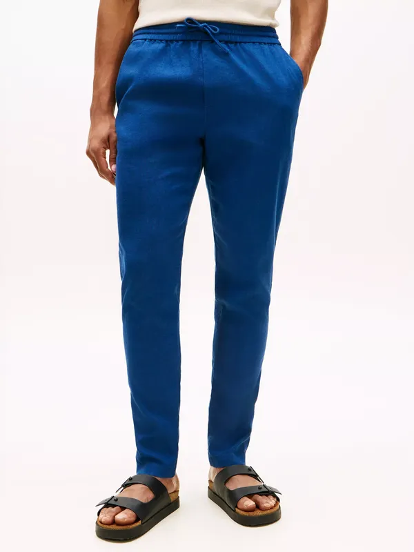 Tommy Hilfiger Harlem Linen Blend Tapered Trousers, Dark Blue