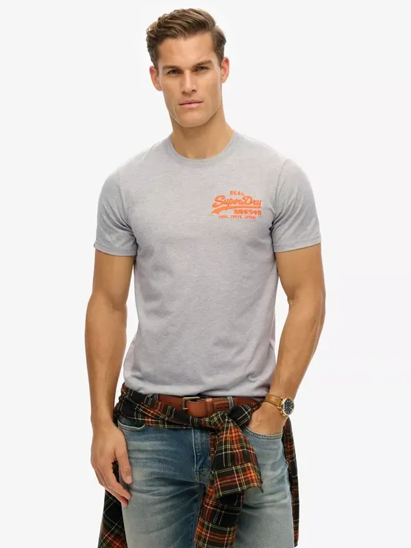 Superdry Vintage Logo Embroidered Relaxed T-Shirt, Grey Marl