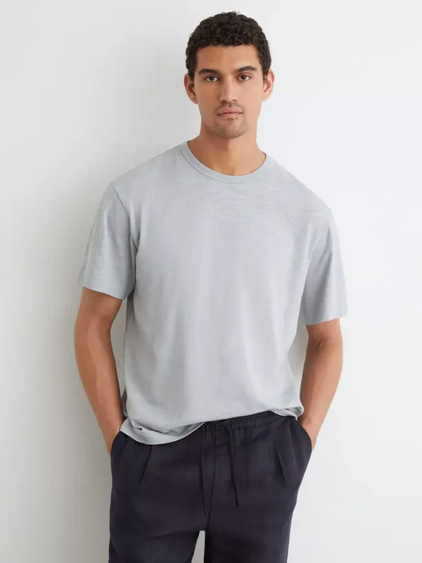 Reiss Huxley Cotton Slub Relaxed Fit T-Shirt, Light Blue