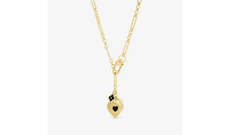 Lipsy Gold Tone & Jet Heart Charm Necklace 