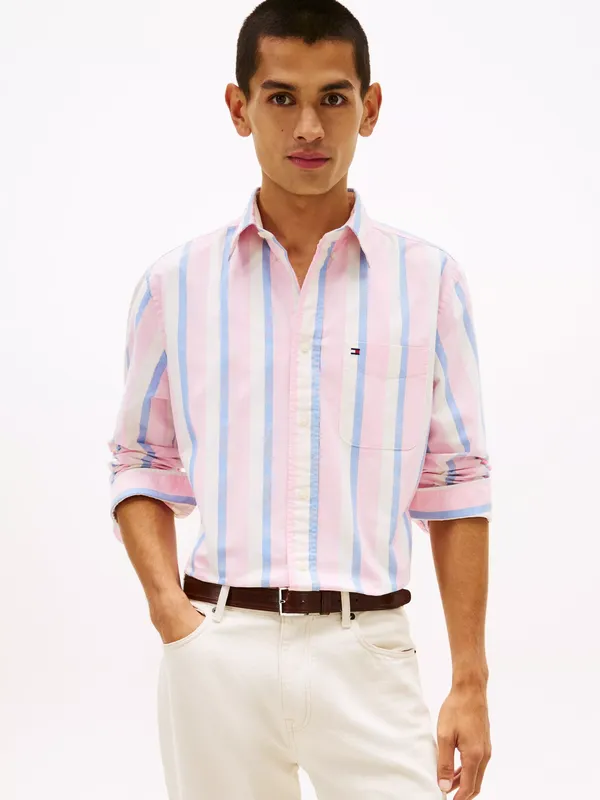 Tommy Hilfiger Heritage Cotton Loose Fit Stripe Oxford Shirt, Rose Petal/Multi