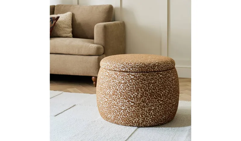 Habitat Cove Fabric Storage Ottoman - Brown & Cream