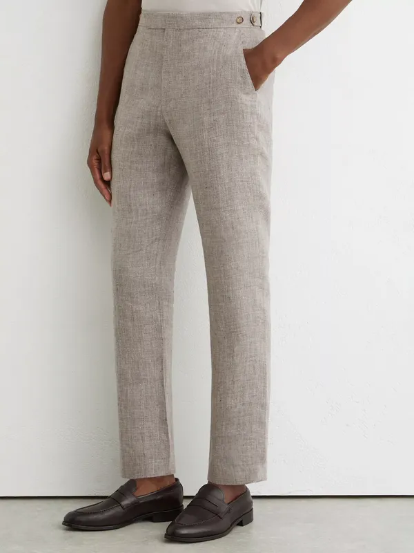Reiss Amore Linen Suit Trousers, Taupe Brown