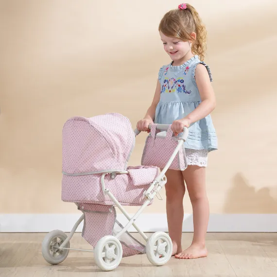 Olivia's Little World Buggy-Style Doll Pram, Pink-Grey - pink