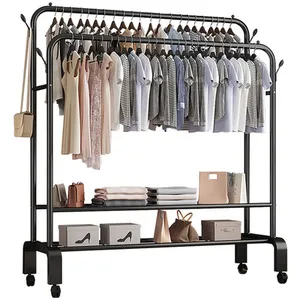 Double Rod Clothes Rack with Wheels - Black