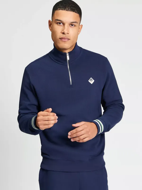 Ben Sherman Cotton Textured Half Zip Jumper, Dark Navy