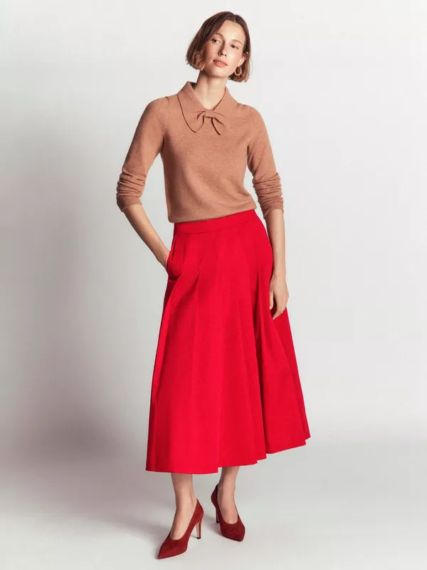 Boden Aya Cotton Rich A-Line Midi Skirt, Crimson Red