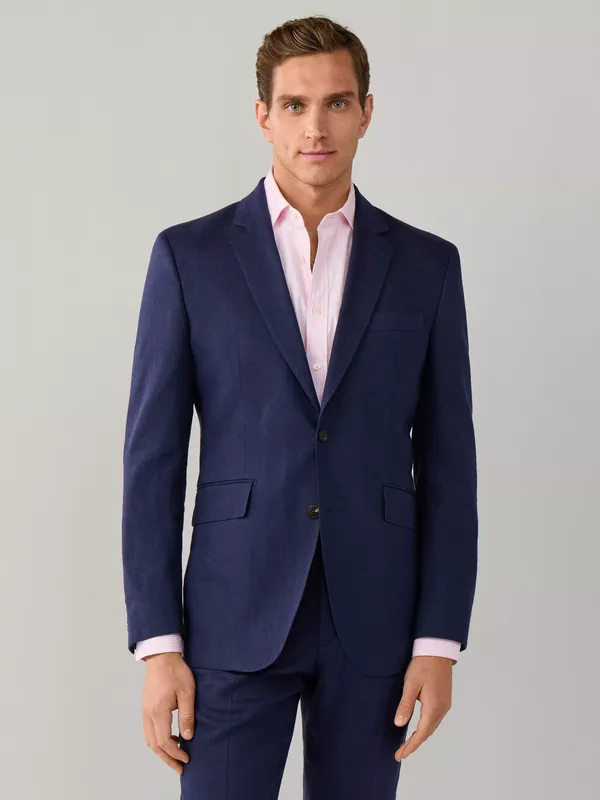 Hackett London Linen Rich Belgravia Block Blazer, Navy