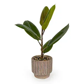 Candlelight Green & Brown 45cm Pot with artificial plant Ridged