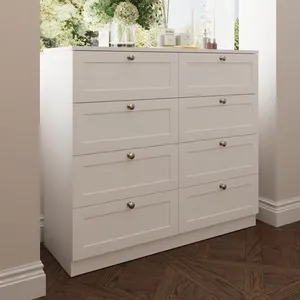 White 8 Drawer Chest of Drawers Modern Panelled Bedroom Furniture - Matt White
