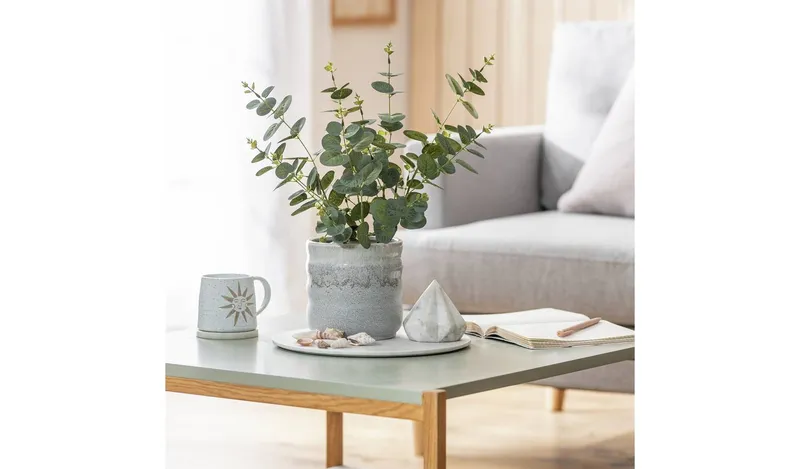 Habitat Artificial Green Eucalyptus in Matte Black Plant Pot - 48cm