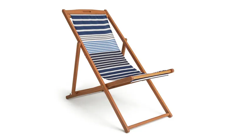 Habitat Folding Wooden Garden Deck Chair - Blue