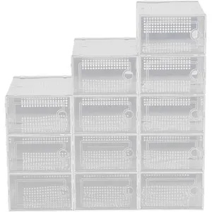 12 Pcs Stackable Plastic Shoe Storage Boxes - Transparent