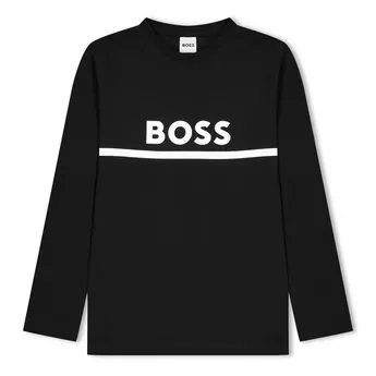 Boss Kids Long-sleeve Large Logo Tee, Iconic Logo Print T-Shirt