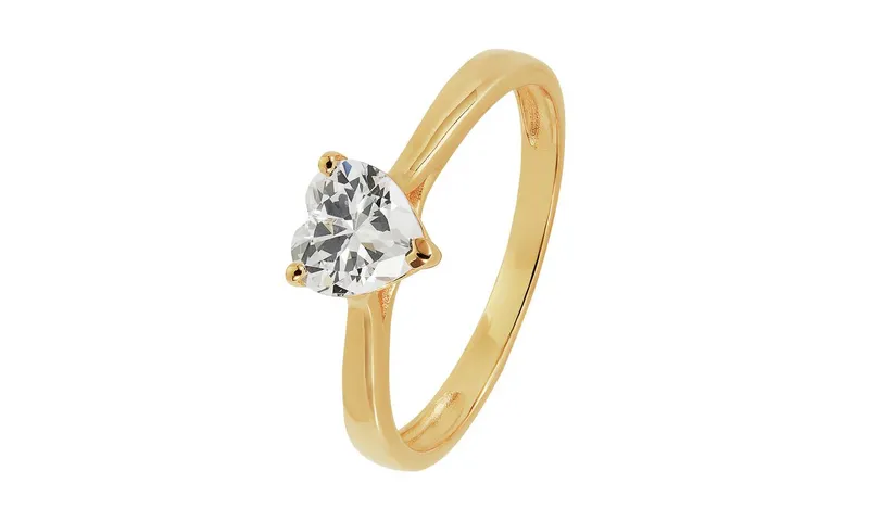 Revere 9ct Gold Heart Cut Cubic Zirconia Solitaire Ring