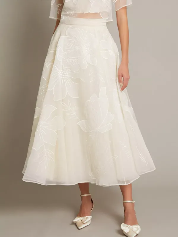 Monsoon Rosie Organza Floral Bridal Skirt, Ivory