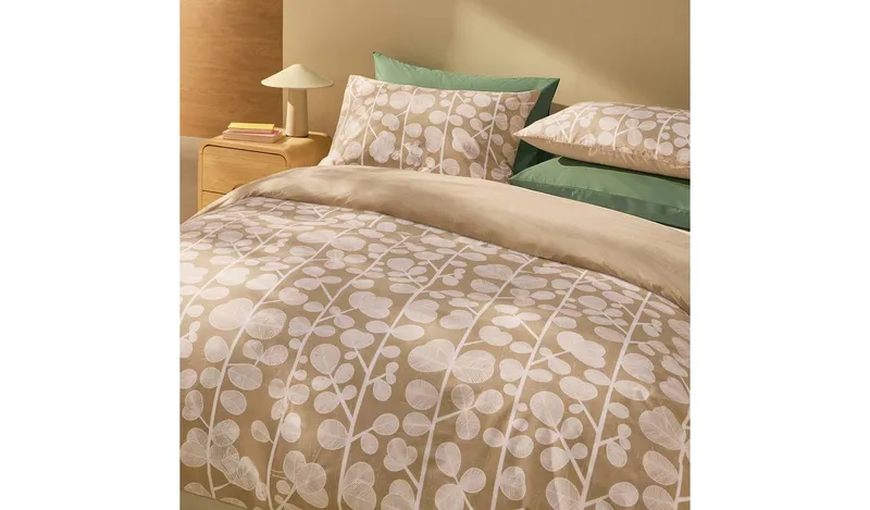 Habitat Cotton Textured Stem Leaf Beige Bedding Set