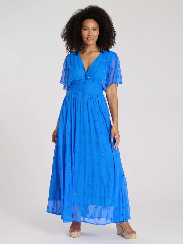 South Beach Sequin Detail Button Midi Dress