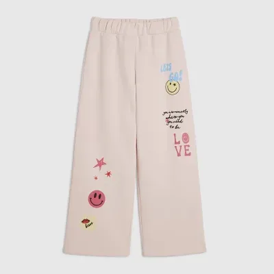 Girls Pink Icon Wide Leg Joggers