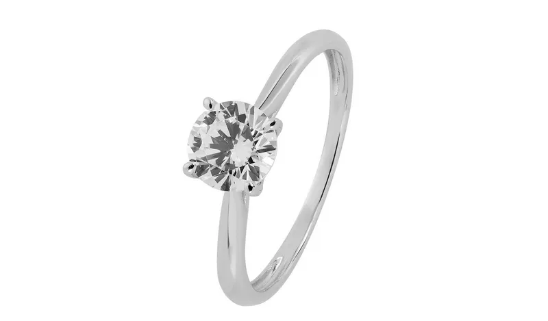 Revere 9ct White Gold Cubic Zirconia Solitaire Ring