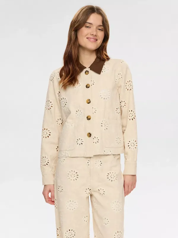 Numph Enora Floral Cutwork Jacket, Cream