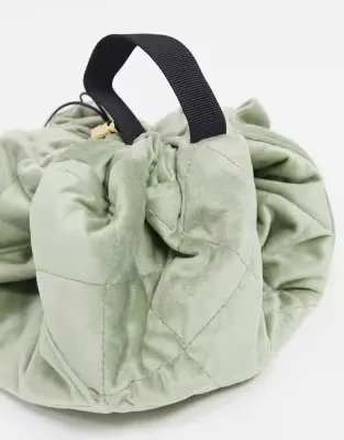 Flat Lay London Drawstring Makeup Bag - Sage Green Velvet