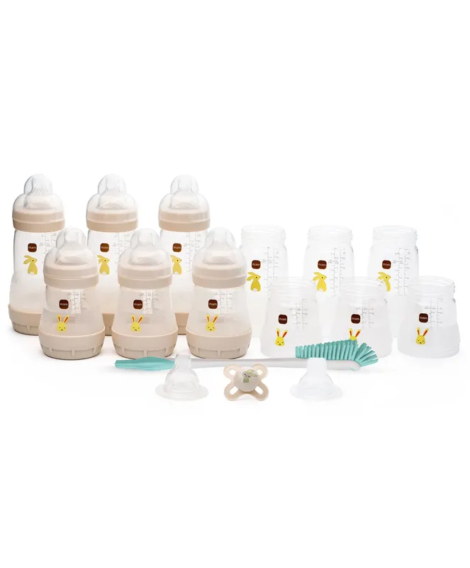 MAM Baby Easy Start Anti-Colic Self Sterilising Newborn Bottles 17 Piece Set with Free Bottle Brush - Matt Taupe