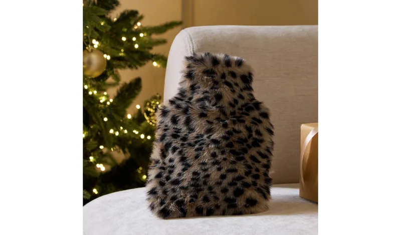 Habitat 1L Hot Water Bottle with Faux Fur Animal Print Cover