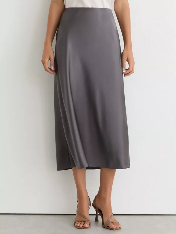 Reiss Sofia Silk Slip Midi Skirt, Dark Grey