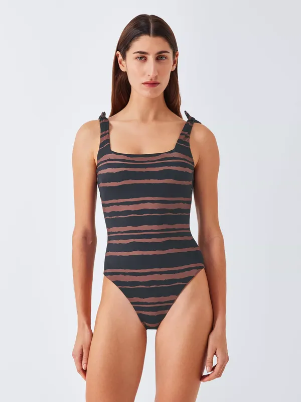 John Lewis Cannes Square Neck Swimsuit, Choc Stripe