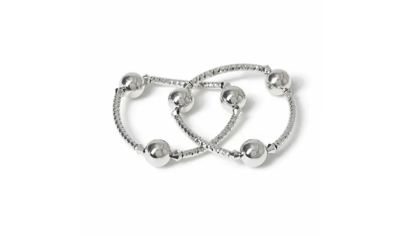 Freedom Silver-tone 2 Pack Ball Stretch Bracelets