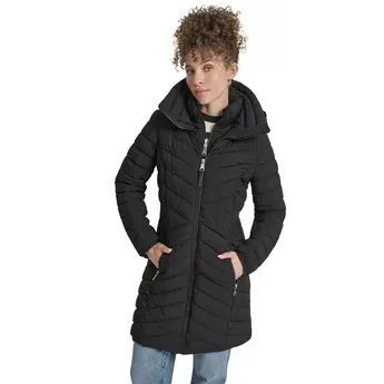 DKNY Womens Sienna Double-Zip Quilted Medium Puffer Jacket