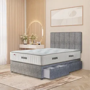 Austin Tweed Fabric Orthopaedic Divan Storage Bed Hybrid Mattress 32" Headboard