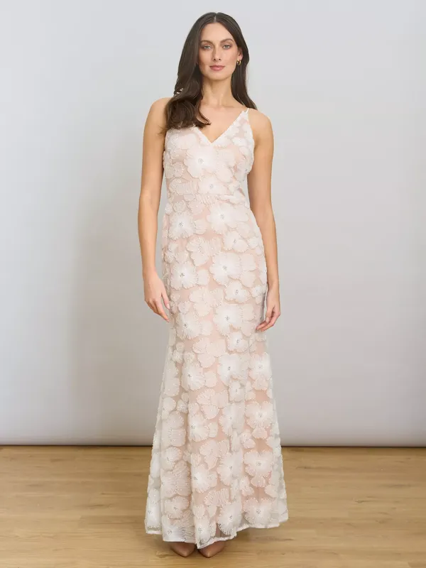 Gina Bacconi Eleni Embroidered Maxi Dress, White
