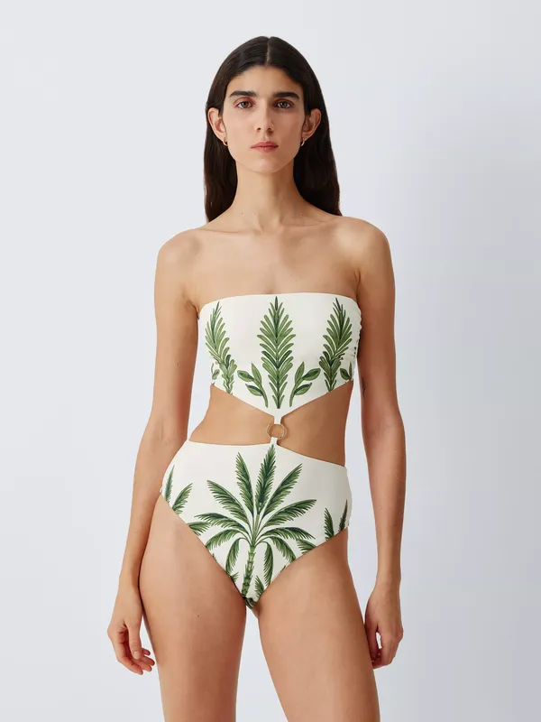 John Lewis Palma Bandeau Ring Front Swimsuit, Palm Placement