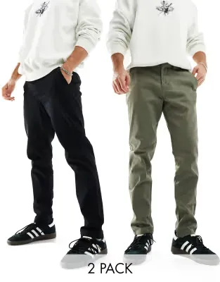 Intelligence 2 pack slim tapered chino in dusty olive & black