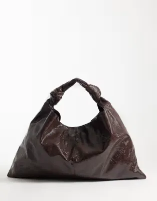 textured slouchy jumbo tote bag in dark chocolate