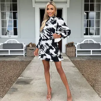 AX Paris Black and White High Neck Long Sleeve Skater Dress