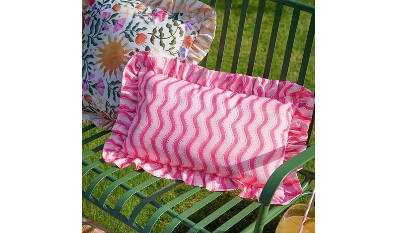 Furn Wiggly Stripe Pink Outdoor Cushion