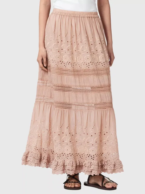 AllSaints Camille Tiered Maxi Skirt, Pink