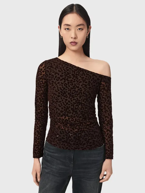 AllSaints Mimi Animal Slim Fit Top, Brown