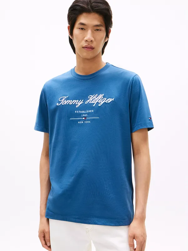 Tommy Hilfiger Cotton Script Logo T-Shirt, Blue
