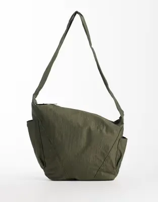 nylon crossbody bag in olive green